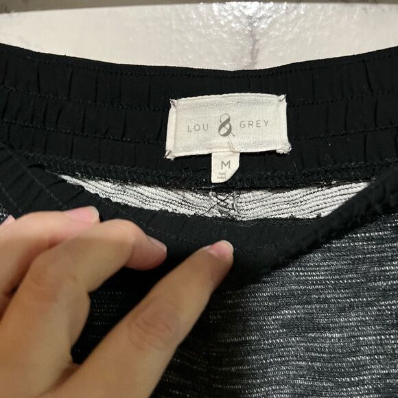 Lou & Grey Joggers Womens Medium Black Gray Sweatpants Pull On Space Dye Cropped - Picture 2 of 5
